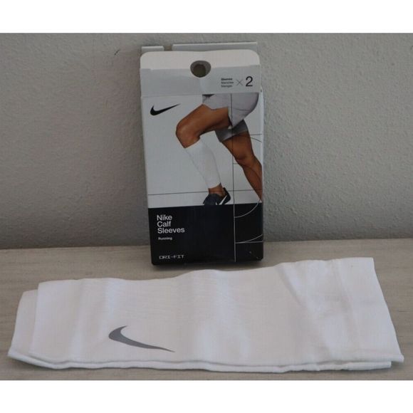 Nike N.000.1444.197 Unisex Sz M White Zoned Support Running Calf Sleeves - Picture 1 of 4
